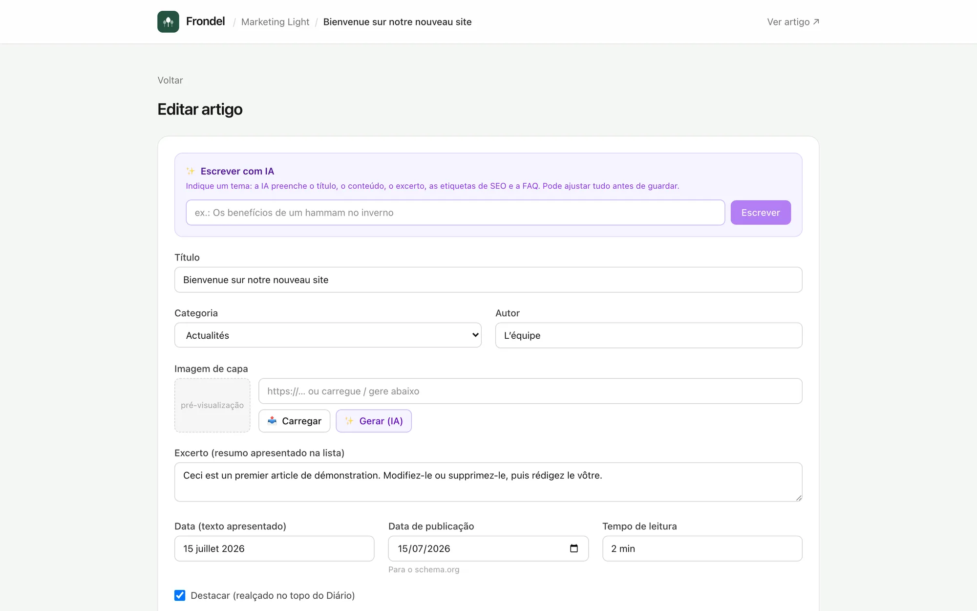 O editor de artigos do Frondel